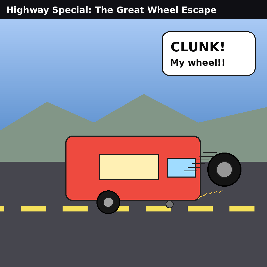 A food truck blasts down the highway when a front wheel suddenly pops off and rockets ahead into traffic.