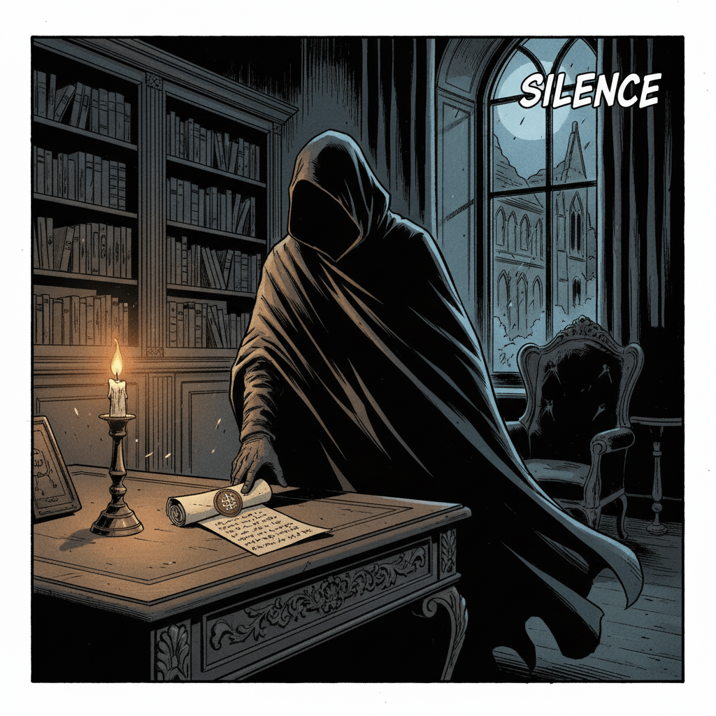 The silver thread leads Clara to a hidden door behind the manor's portrait gallery—a passage not shown on any architectural blueprint. As she descends the narrow staircase, lantern in hand, she discovers an underground chamber lined with dusty shelves holding dozens of 'vanished' heirlooms from estates across England. Each piece is tagged with dates, locations, and a curious symbol: an owl with clockwork gears for eyes. But the chamber isn't empty. From the shadows emerges a figure in mourning attire, face obscured by a black veil. 'The Sapphire of Kolkata was never meant for display,' the stranger whispers, voice hollow and distorted. 'It belongs to the Collector—and the Collector always reclaims what is theirs.' Before Clara can react, the figure vanishes through a hidden panel, leaving behind only a ticking pocket watch... counting backwards.