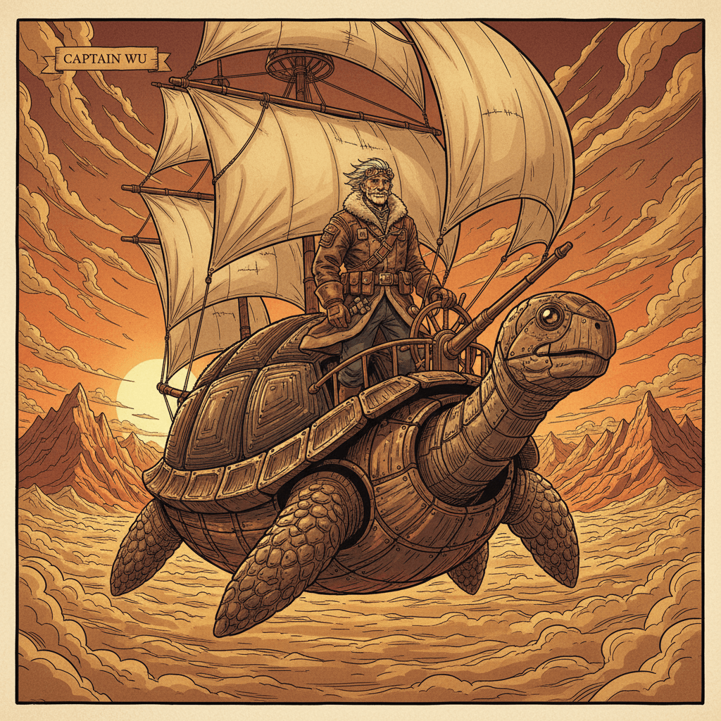 At eighty-two, Captain Wu thought his flying days were behind him—until a torn piece of parchment fluttered through his window bearing an ancient map to the legendary Sky Kingdom of Shangri-La, hidden somewhere among the uncharted cloud seas above the Himalayas. With his faithful tortoise-shaped airship, the Wind Dancer, and a crew of retired sky pirates who owe him their lives, Wu sets out on one final voyage. But the map's edges burn with strange symbols, and Wu isn't the only one hunting for paradise among the clouds. The Compass Points Up—for those brave enough to follow.