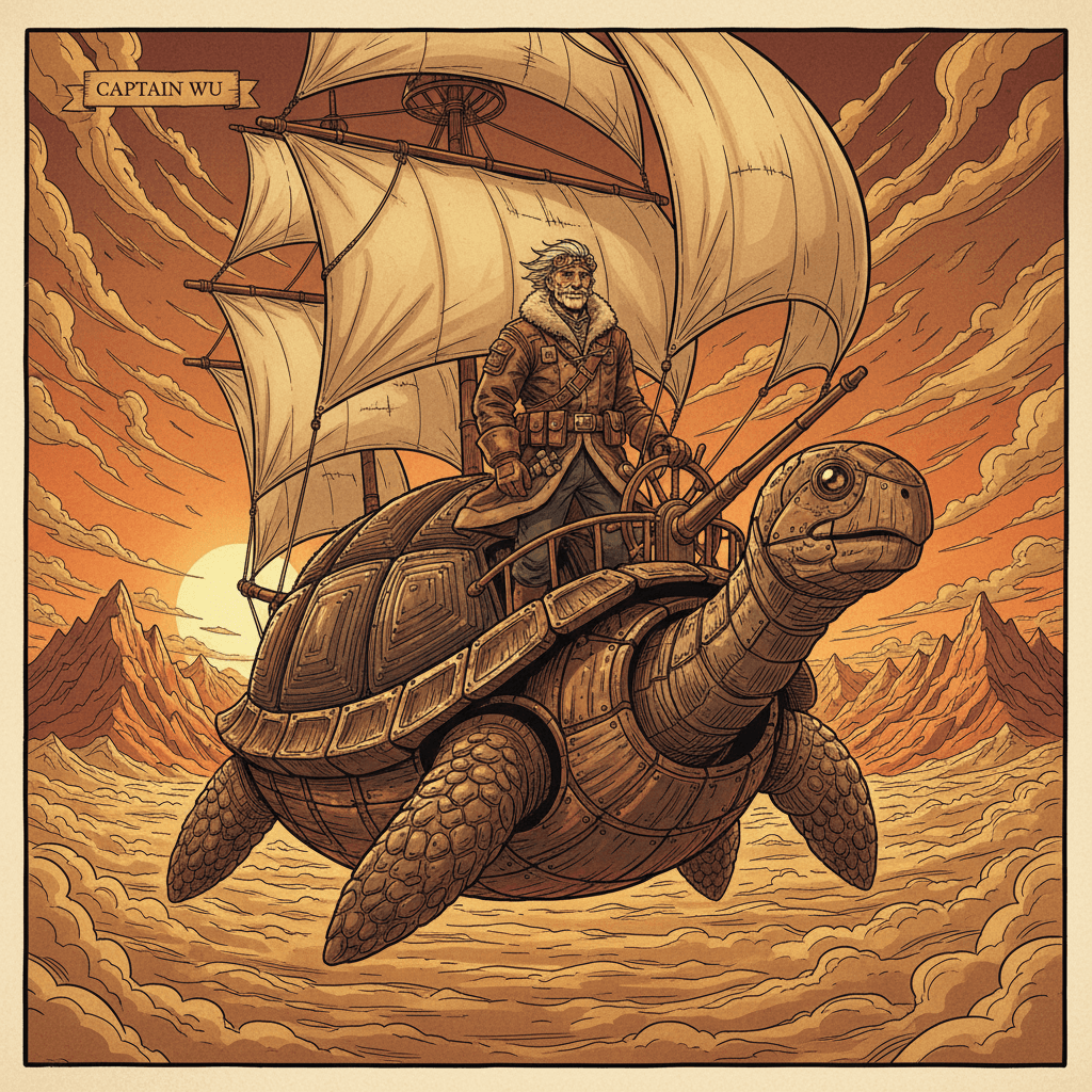 At eighty-two, Captain Wu thought his flying days were behind him—until a torn piece of parchment fluttered through his window bearing an ancient map to the legendary Sky Kingdom of Shangri-La, hidden somewhere among the uncharted cloud seas above the Himalayas. With his faithful tortoise-shaped airship, the Wind Dancer, and a crew of retired sky pirates who owe him their lives, Wu sets out on one final voyage. But the map's edges burn with strange symbols, and Wu isn't the only one hunting for paradise among the clouds. The Compass Points Up—for those brave enough to follow.