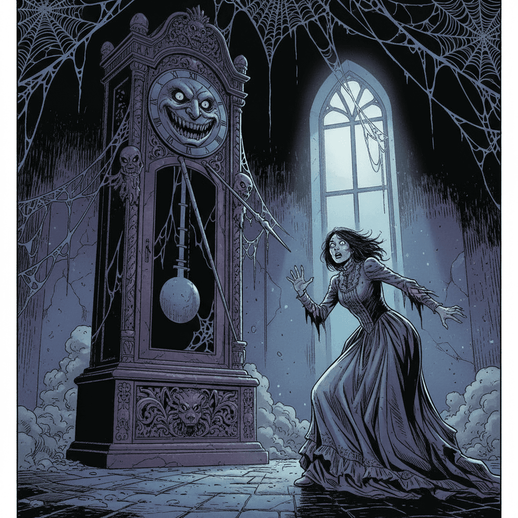 When Eleanor Blackwood inherited her great-uncle's Victorian mansion, she expected dusty attics and creaky floorboards. She didn't expect the grandfather clock in the east wing to speak to her in the dead of night, demanding blood sacrifice to release the souls trapped within its wooden prison. The clock had kept time for the Blackwood family for 200 years, but now it wanted something in return. As Eleanor investigated, she discovered her great-uncle had made a bargain with something ancient, something that lived inside the mechanism itself. Every midnight, the pendulum swung, counting down to something terrible. Now she had 7 days to break the curse before the clock struck thirteen and sealed her fate forever.